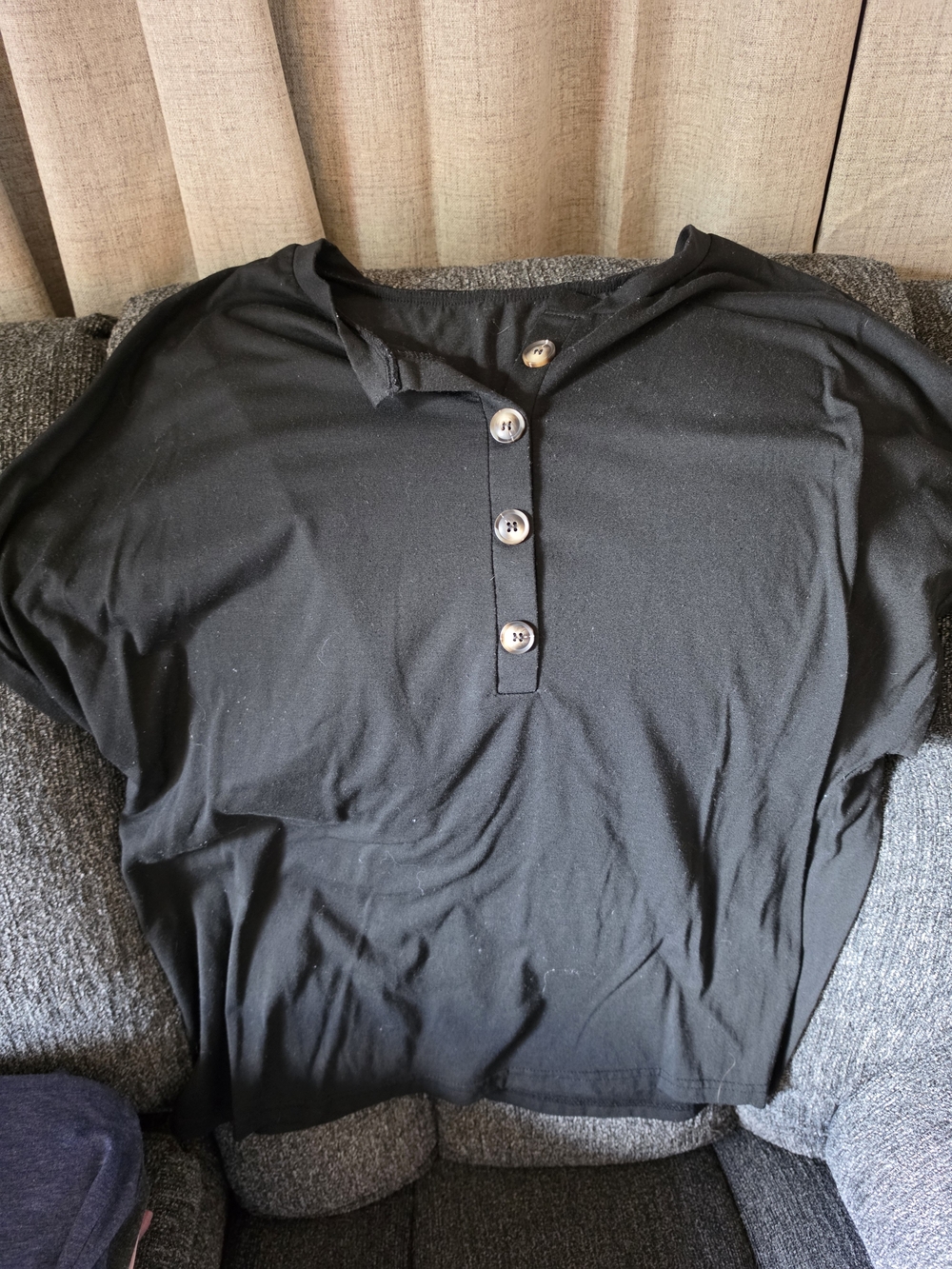 SHEIN Black Short-Sleeve Button Henley Top